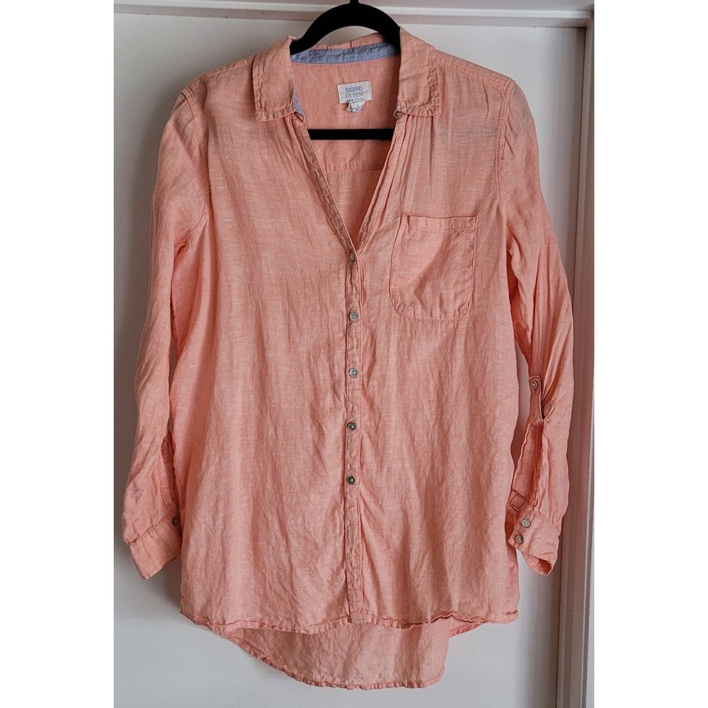 Sigrid Olsen Linen Button Down Shirt Women S Peach Collared Long Sleeve Top